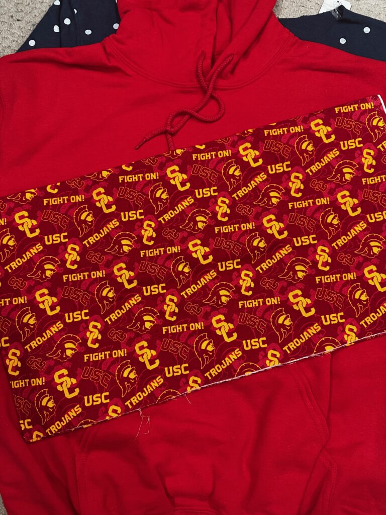 Game Day sweatshirt with university fabric