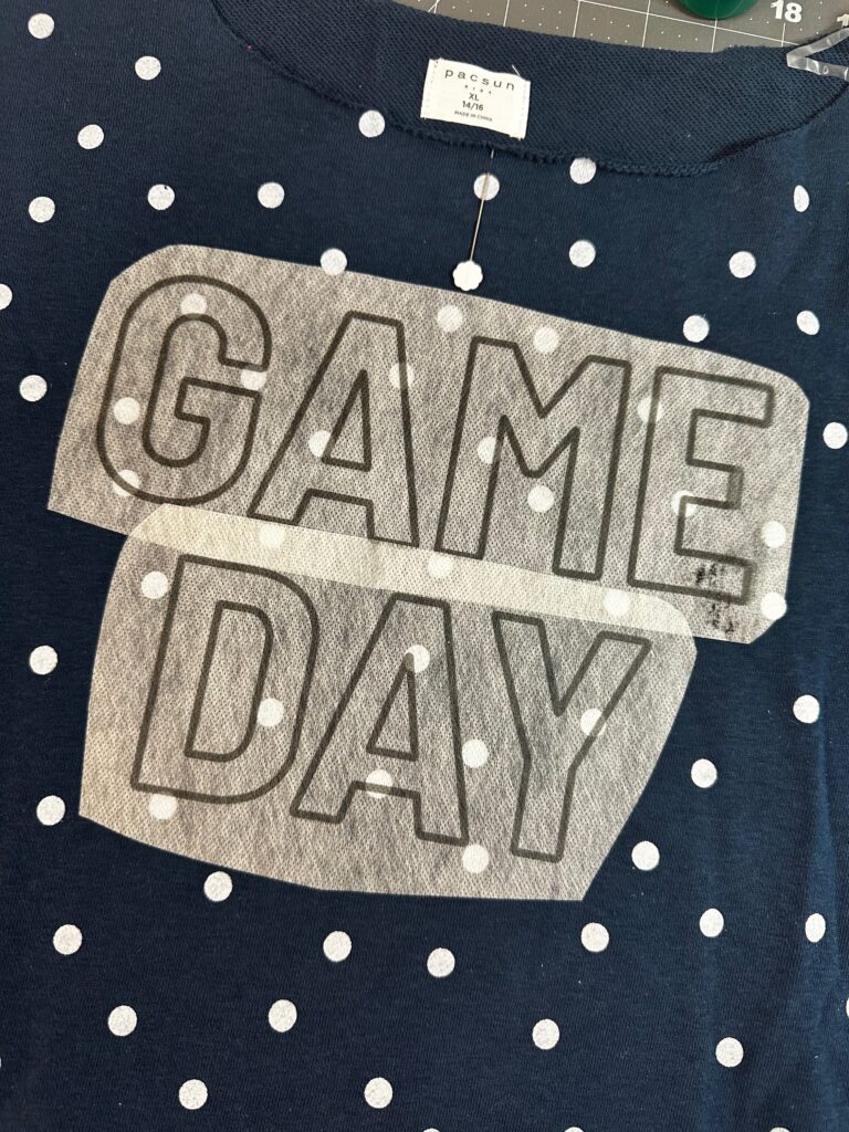 placing Stick 'n Stitch templates on sweatshirt