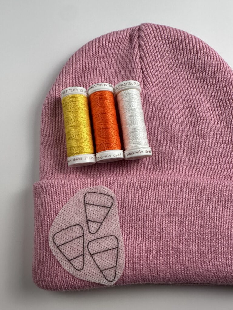 Hat in progress with Spooky design transfer