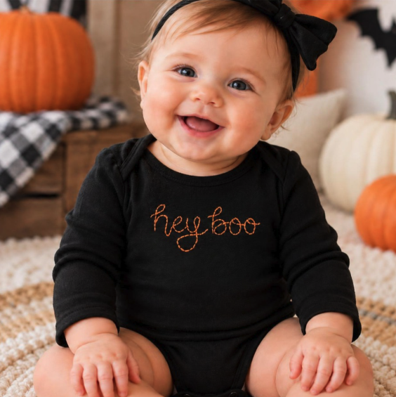 spooky sweet hand embroidery transfers on baby onesie