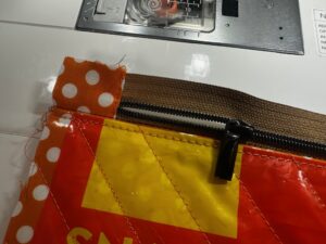 zipper topstitching on candy pouch