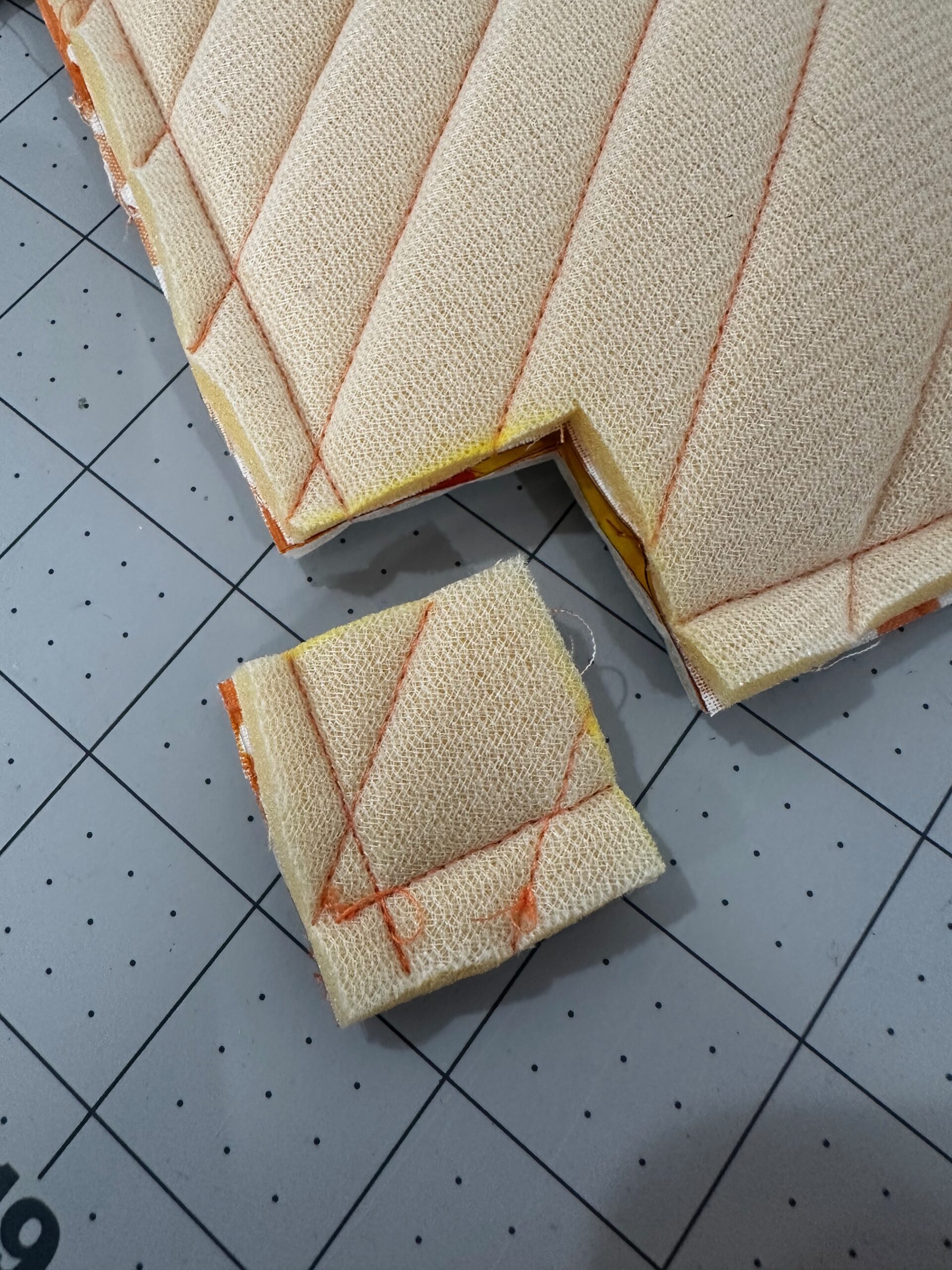 trimming away corners on candy pouch
