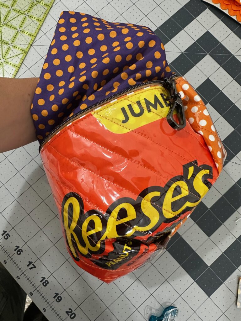 turning bag right side out through lining opening